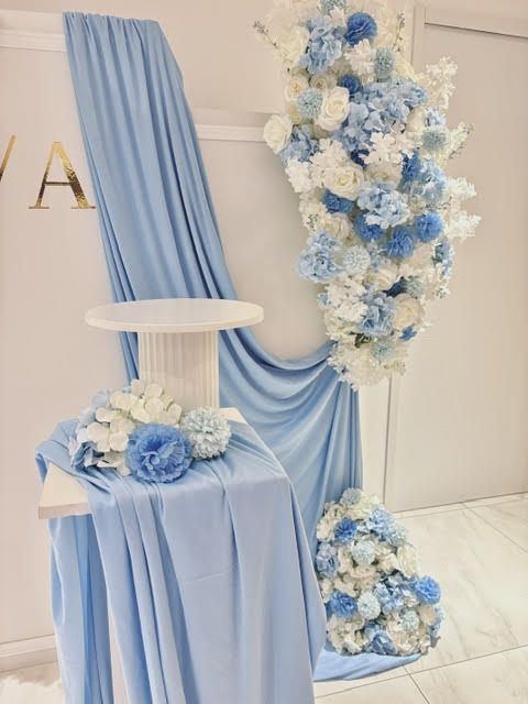 Décor bleu floral, angle latéral