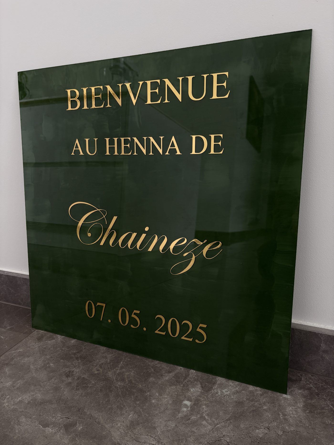 Tableau de bienvenue vert personnalisé